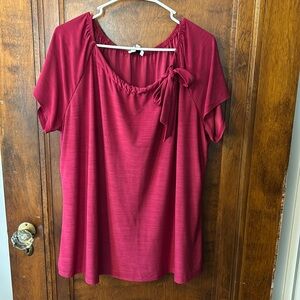 727 Trend Magenta Short Sleeve Blouse with Tie on Neckline Size 1X